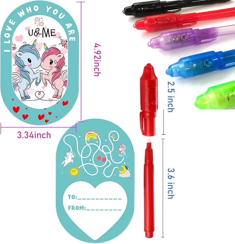 SCStyle 56 Pcs Party Favors | Valentines Day Cards 28Pcs and 28 Invisible Ink Pen with UV Light,Writing Secret Information Bag Gifts for Students Classroom Favors,Valentines Day for Kids Gifts Set - Image 4